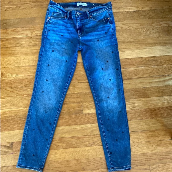LOFT Blue Polka Dot Print Skinny Jeans Classic Denim Style - Picture 1 of 3
